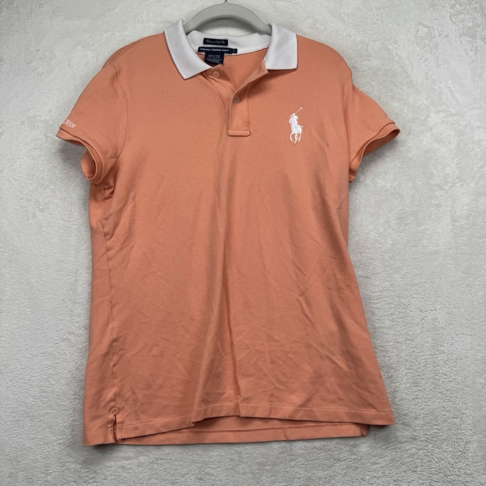 Ralph Lauren Golf Polo Shirt Womens L Tailored Fit Big Pony Peach Golf